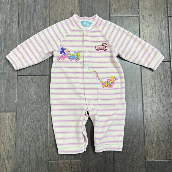 Disney Other - Vintage 90s Disney Store Baby Minnie Mouse Striped Romper Sleeper 12M